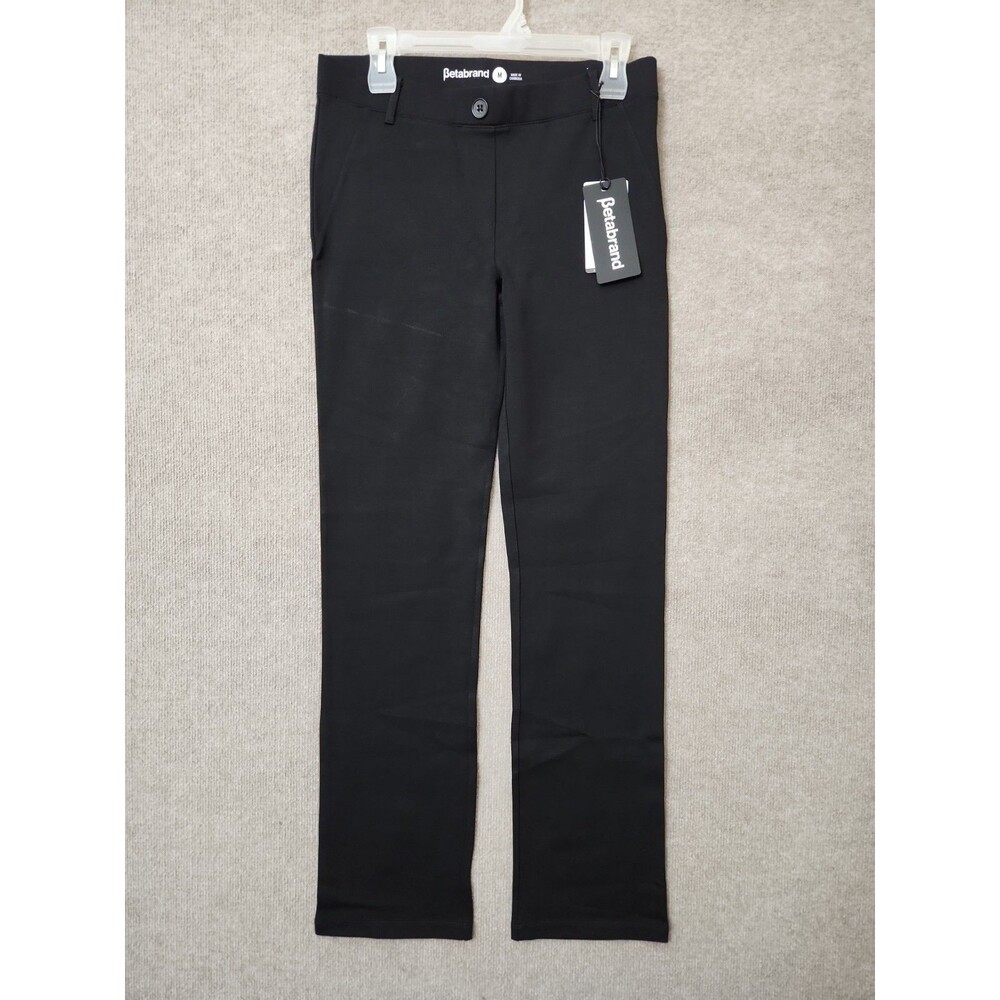 Betabrand Dress Yoga Pants Womens M Black Straight Leg Pull On Stretch NEW - Picture 2 of 10